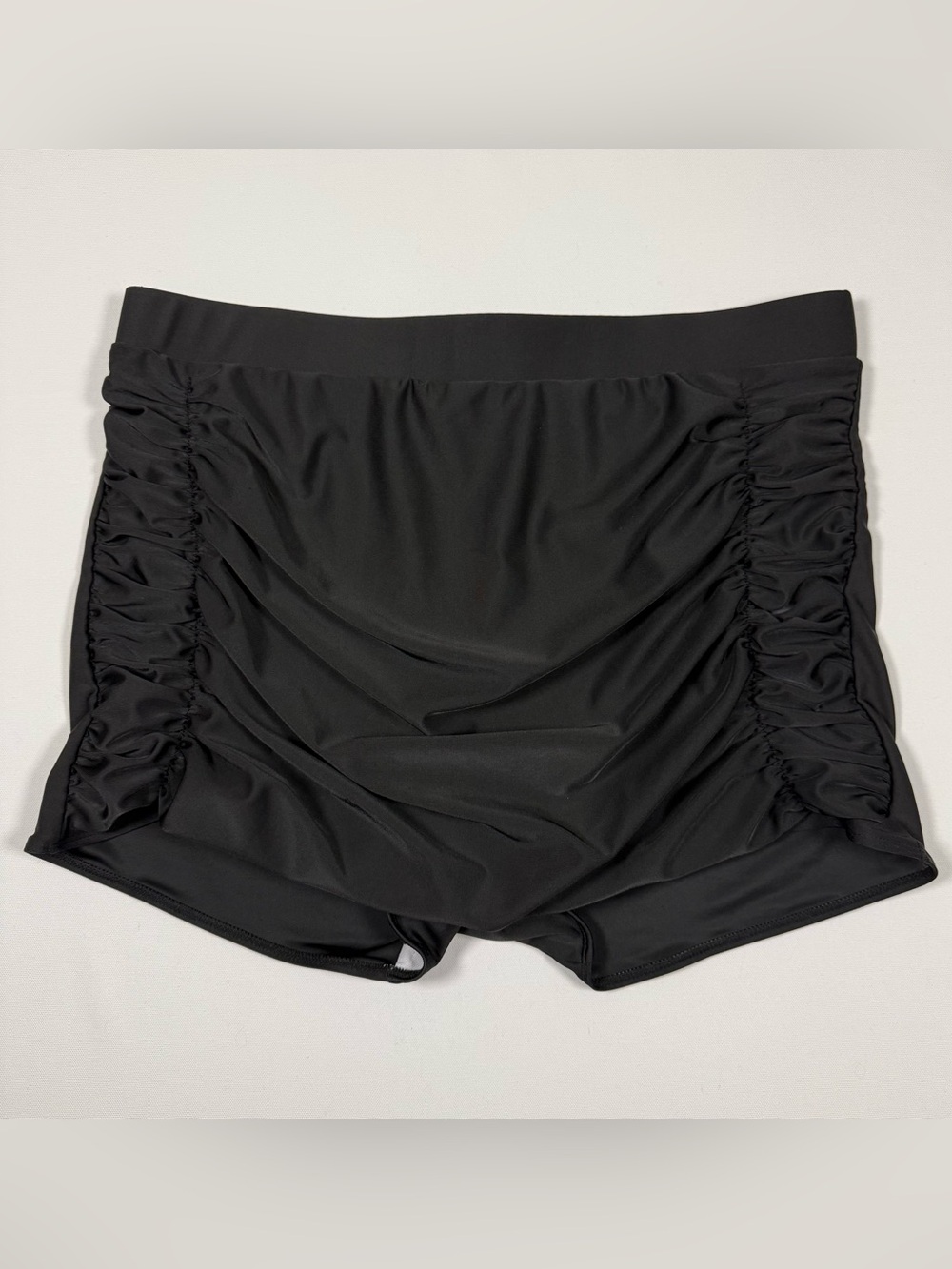 2XL Black Ruched Swim Skirt Boyshort Bottoms Tummy Control